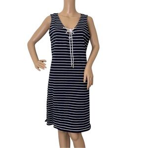 Lauren Ralph Lauren Dress Plus Sz XL Navy Blue White Striped Tie Neck Sleeveless
